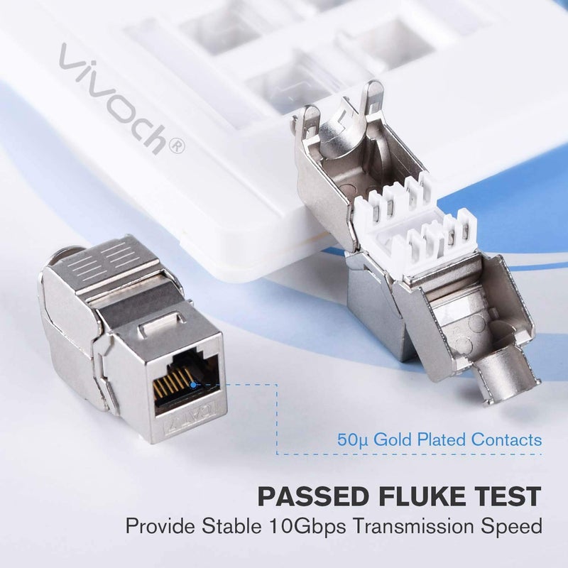 VIVOCH 10 Pcs Cat7 Keystone Jack, Cat7 RJ45 FTP Tool-Less Type Zinc Alloy Module Shielded Keystone Jack Adapter 10 Gigabit Modular Jack - Image 2